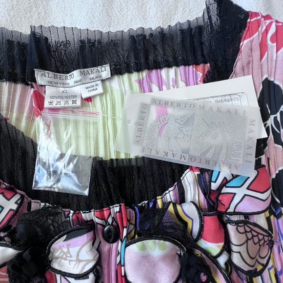 Alberto Makali Pleated Floral Cardigan 3D Applique Mesh Trim Multi Color XL NEW - Picture 8 of 8